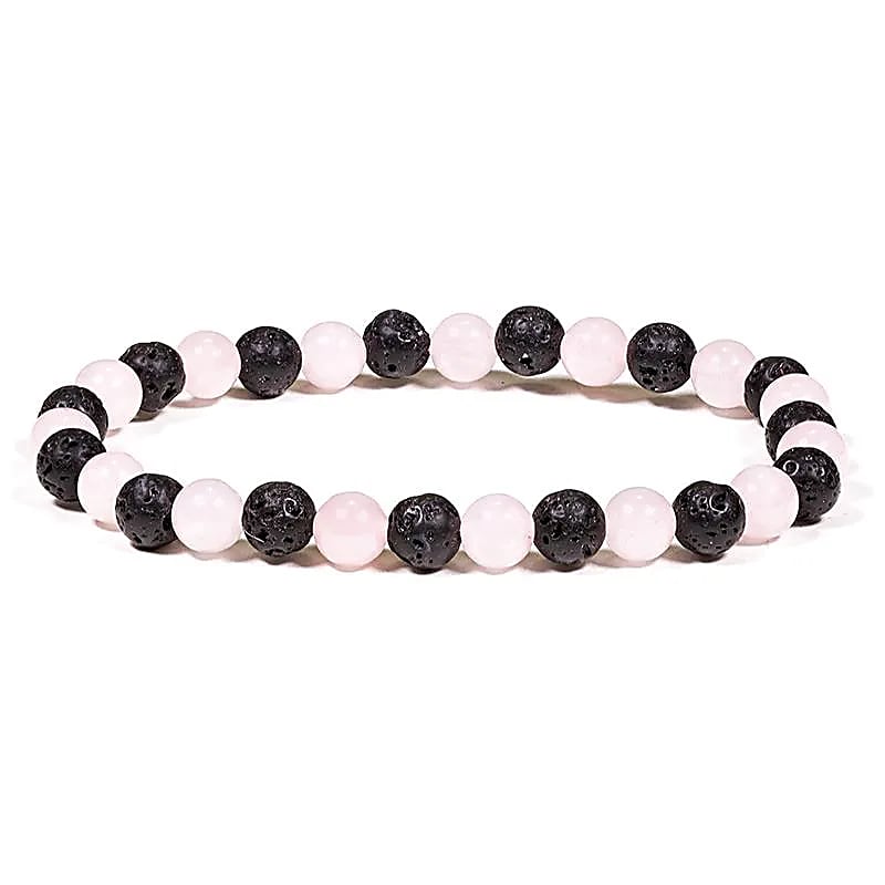 Armband met lavasteen en rozenkwarts kralen