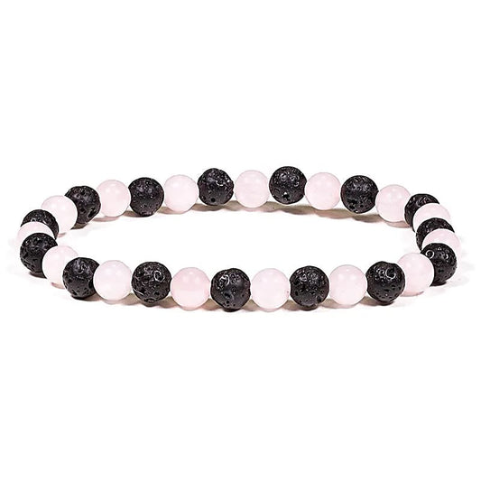 Armband met lavasteen en rozenkwarts kralen