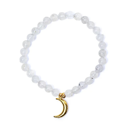 Maansteen armband met maan symbool en parelmoer glans