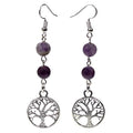 Oorbellen met levensboom Fluoriet/Amethist