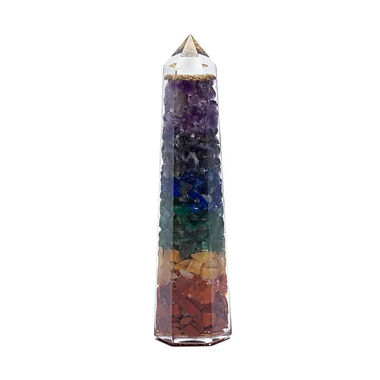 Orgonite obelisk met 7 chakra stenen