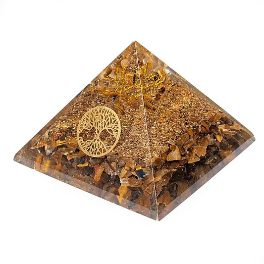 Orgonite piramide met tijgeroog en levensboom