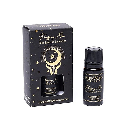 Klein flesje purifying moon olie met palo santo en lavendel, maanachtig label