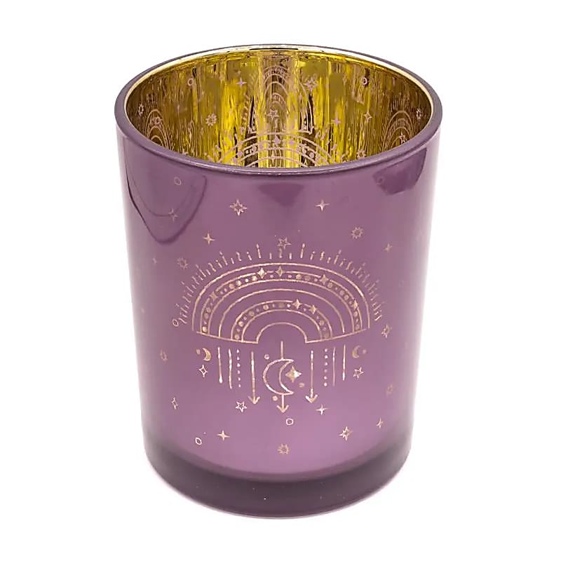 Metallic lila sfeerlicht glas met regenboog, maan & sterren