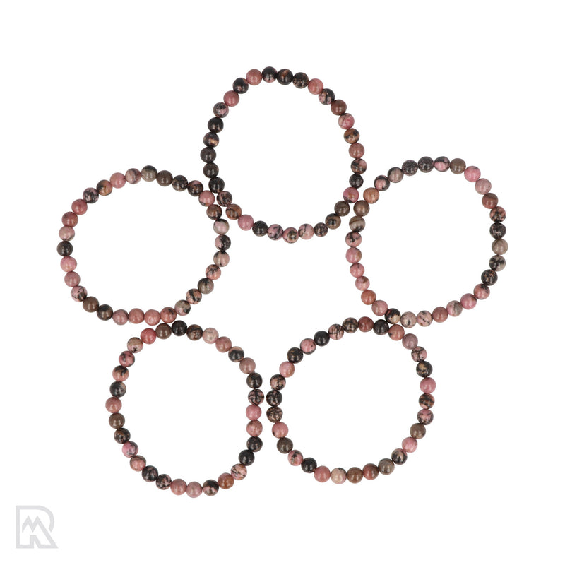 Rhodoniet armband 4-8mm met roze en zwart