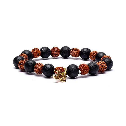 Armband met rudraksha, lavasteen en ohm symbool
