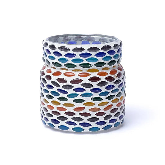 Handgemaakte mozaïek kaarshouder met 7 chakra kleuren, 8 cm