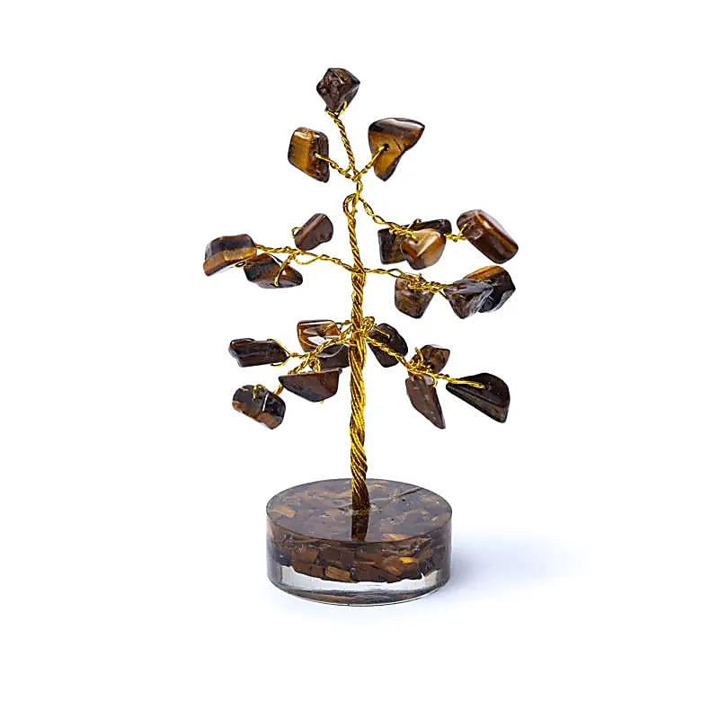 Tijgeroog edelsteenboompje met gouden bruine steentjes