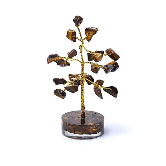 Tijgeroog edelsteenboompje met gouden bruine steentjes