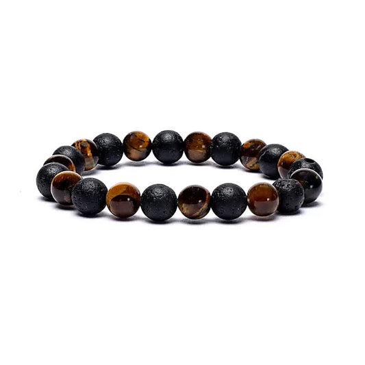 Armband met tijgeroog en lavasteen kralen voor aarding