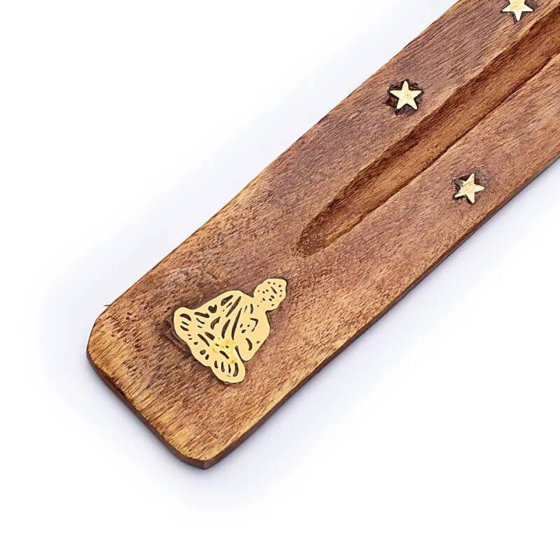 Houten wierookplankje met boeddha gravure, 25 cm