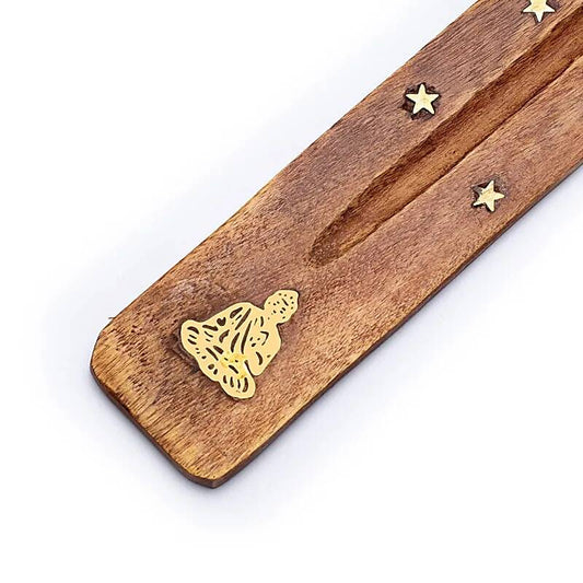 Houten wierookplankje met boeddha gravure, 25 cm