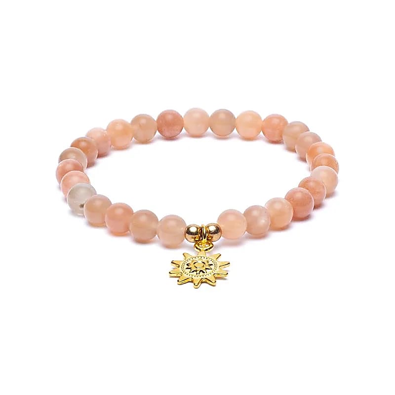 Zonnensteen armband met zon symbool en gouden glans