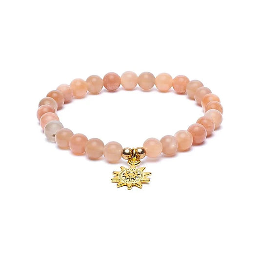 Zonnensteen armband met zon symbool en gouden glans