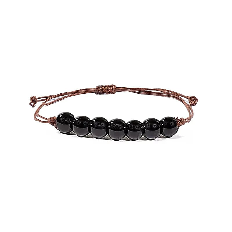 Verstelbare zwarte toermalijn armband met matte zwarte kralen