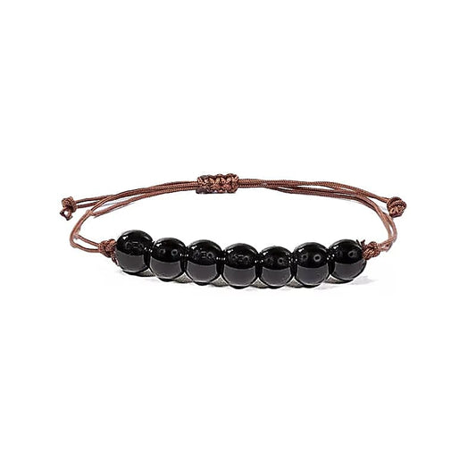 Verstelbare zwarte toermalijn armband met matte zwarte kralen